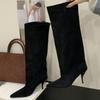Fashion Vintage Thin Heels Women Knee High Boots Fashion Winter Sexy Pointed Toe Stripper Party Shoes Zapatos De Mujes