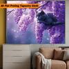 2D Grey Cat & Purple Wisteria Backdrop Girls Bedroom & Dorm Decor Background Cloth