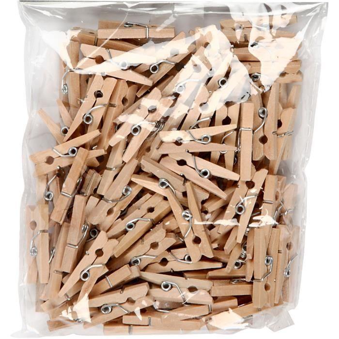 Mini Light Wooden Clothespins with Metal Spiral Spring. Ref 564510