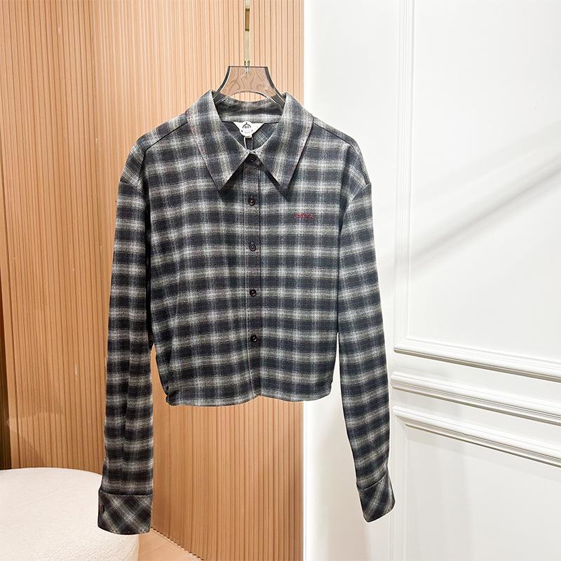 2025 Autumn/Winter Women s Plaid Lapel Long Sleeve Shirt Top XL