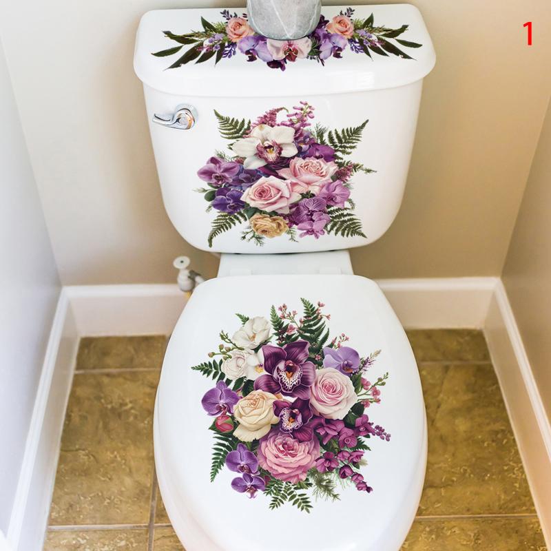 Toilet Sticker Flower Butterfly Sticker Bathroom Self-Adhesive Painting Waterproof Sticker Toilet Cover Bathroom Wall Sticker