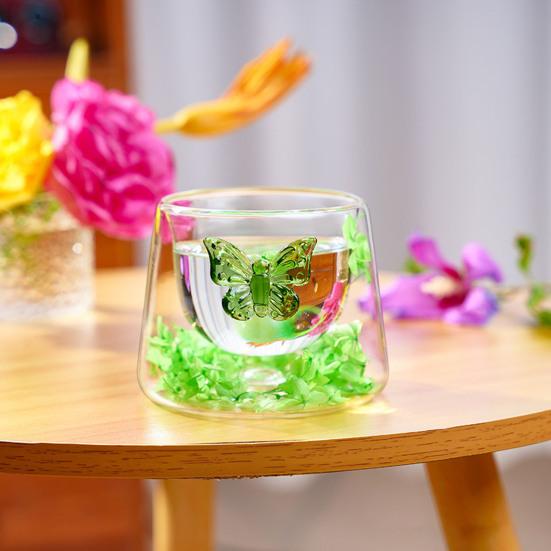 Dubbelväggiga Kaffemuggar i Glas med Torkade Blommor 150ml Värmetålig Glasmugg för Hemkontor Eftermiddagste Koppar Unika Gåvor för Kvinnor