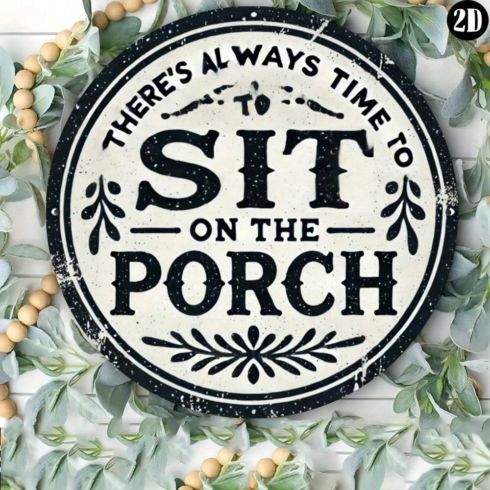 Vintage Metal Porch Plaque Round Wall Art Rustic Home Decor 7.8 Inch Retro Sign