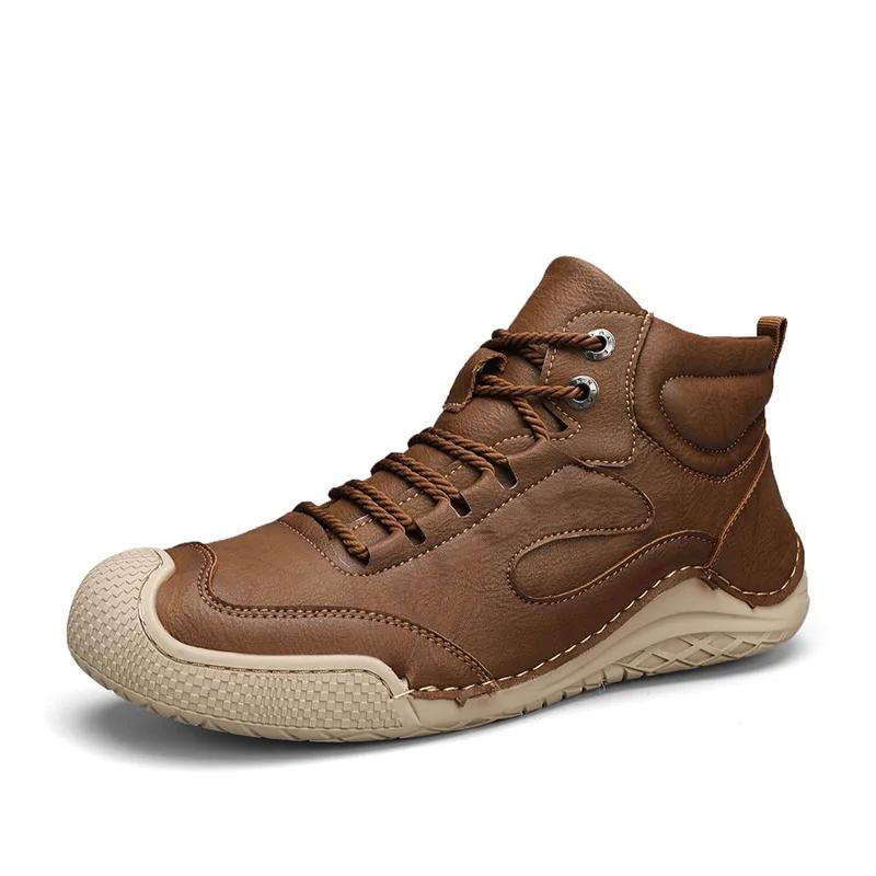 Microfiber Leather Men Shoes Ankle Boots Autumn Winter New 2024 Outdoor Non-slip Casual Hiking Shoes for Men Optional Warm Plush