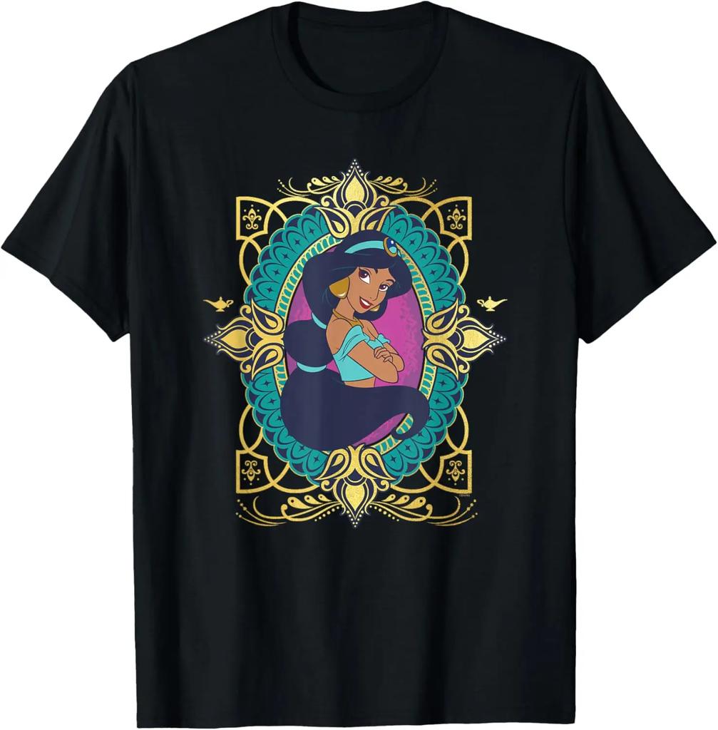 T-shirt Casual alla Moda Disney Principessa Jasmine Emblema di Agrabah S-4XL Quattro Stagioni