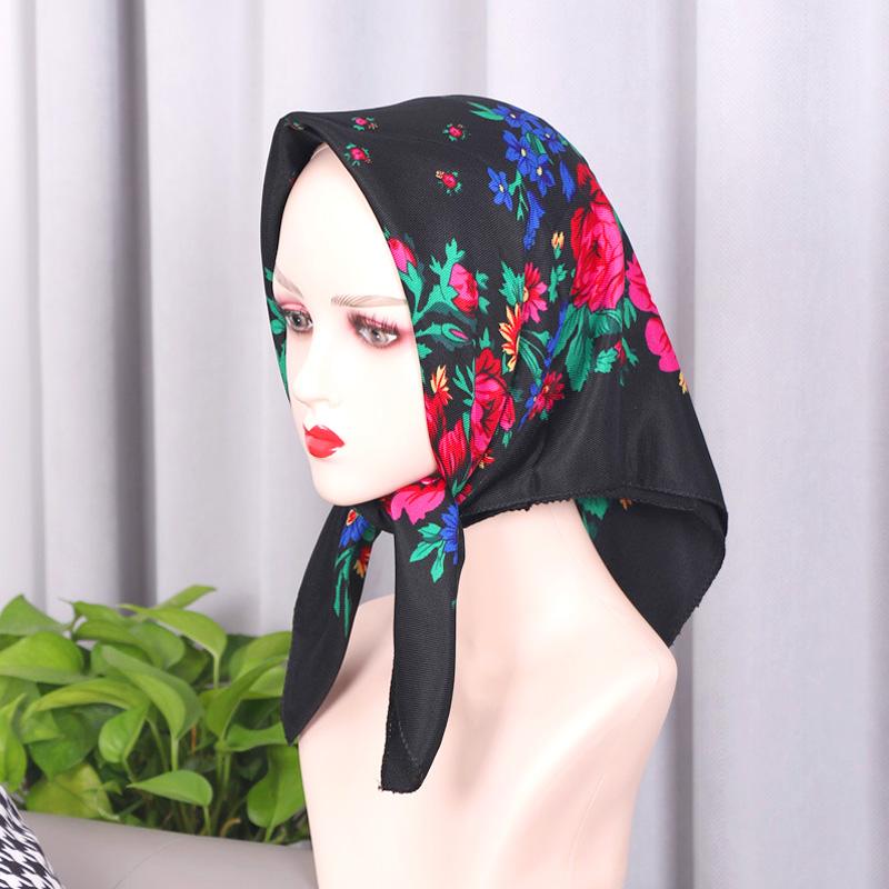 Women Square Scarf Ethnic Hijab Retro Handkerchief Head Wrap Head Scarves Muslim Floral Print Bandana Shawl Headscarf