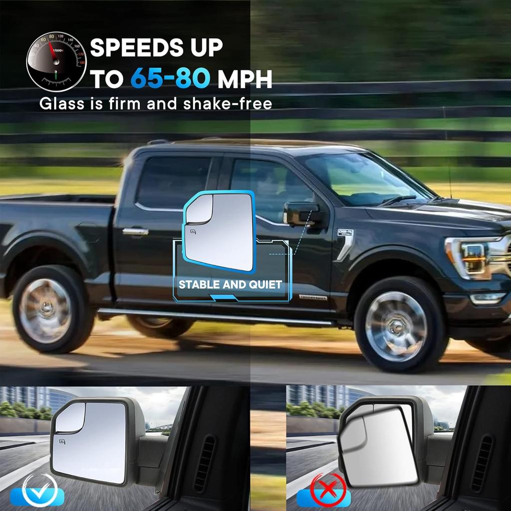 Compatible With Ford F150 Driver Side Mirror Glass 2015 2016 2017 2018   , Left Heated Chrome View Mirror With Backing Plate, Blind Spot Convex