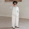 Kids Boys Chinese Style Formal Suit Set Orchid Embroidered Vest Striped Shirt Pants Gentleman Outfit for Wedding Birthday Party