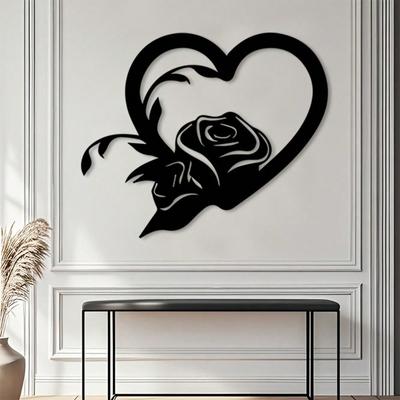 Vintage Black Iron Heart Rose Metal Wall Art for Bedroom Wedding Anniversary Home Decor