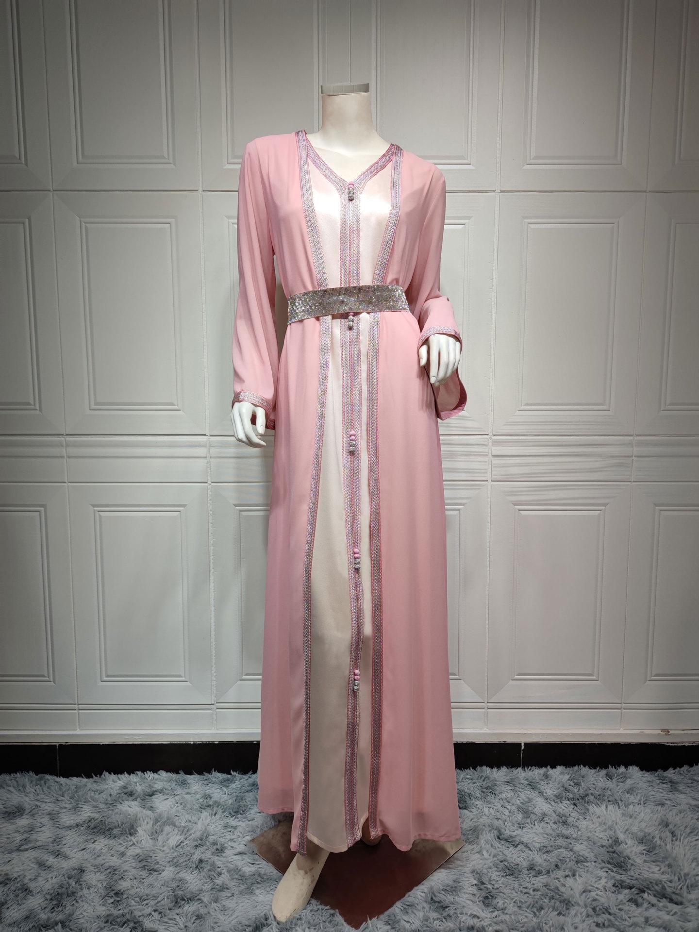 

AB147 Ethnic Style Colorful Chiffon Dress for Muslim Women X-Large рожевий