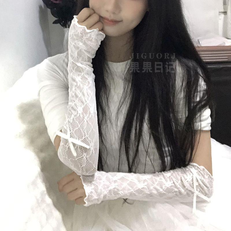 Summer Thin White Long Style Gloves Lace 2025 New Arrival Oversleeves Sun-Proof All-Matching Ballet Style Concealer Oversleeves Lolita