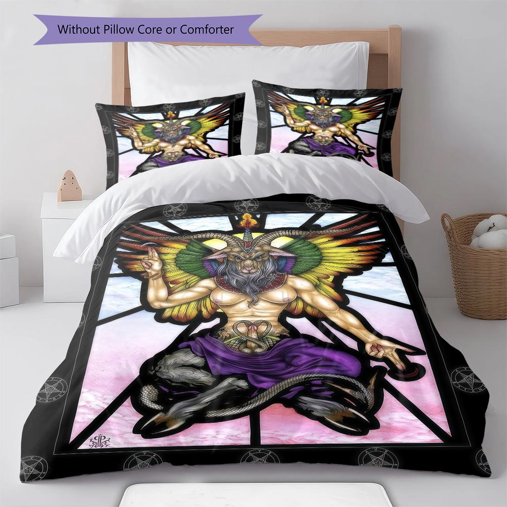 Satan Symbol Pattern Bedding,Quilt Set Quilt Cover Pillowcase Home Birthday Gift (1 * Duvet Cover + 2 * Pillowcase, Without Core)