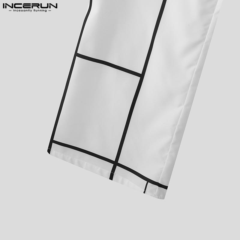 INCERUN Men Zip-up Waist Stitching Casual Long Wide Legs Pants Trousers