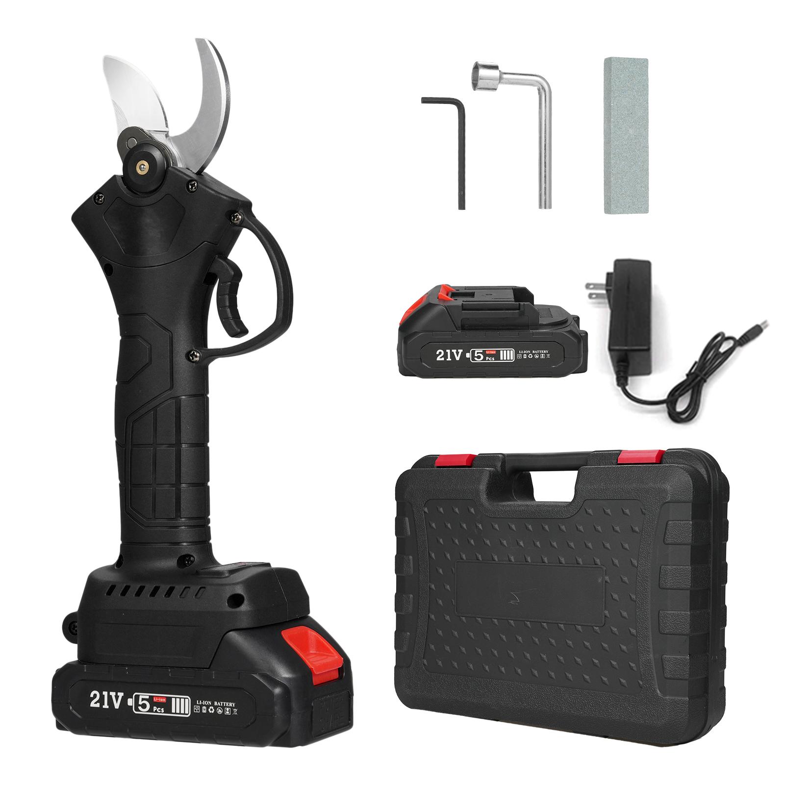 

Портативные ручные аккумуляторные электрические секаторы 21 В с футляром для переноски, перезаряжаемый литиевый аккумулятор 2000 мАч US Plug & 2 Battery чёрный