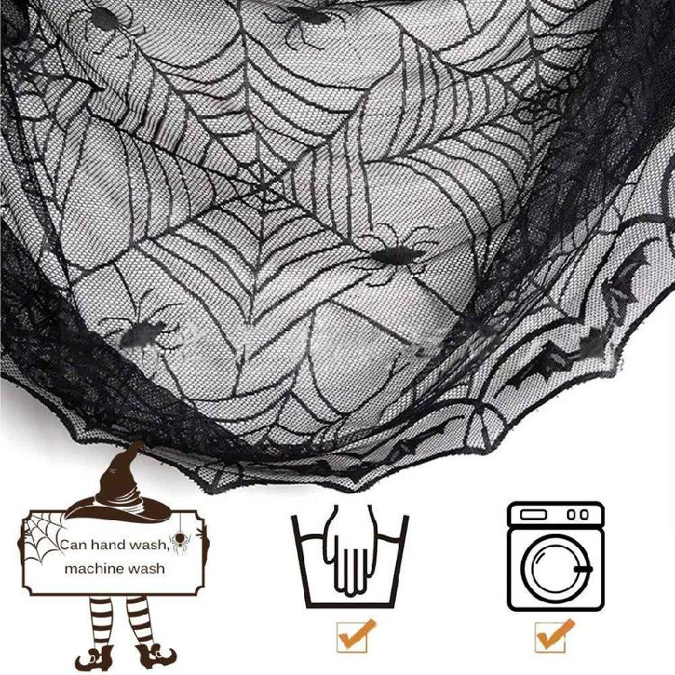 Rectangular Polyester Lace Tablecloth Black Spider Web Table Topper 48x96 inch