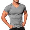 V-neck Short Sleeve Vertical Striped Lines Men T-shirt Solid Color Simple Summer Tee Shirt Streetwear
