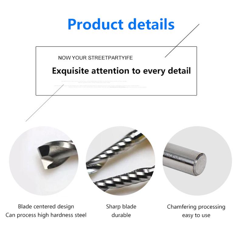 3.175 Tungsten Carbide CNC Tool Up& Down Compression Milling Cutter Spiral End Mill CNC One Flute MDF Wood Metal Working Bits