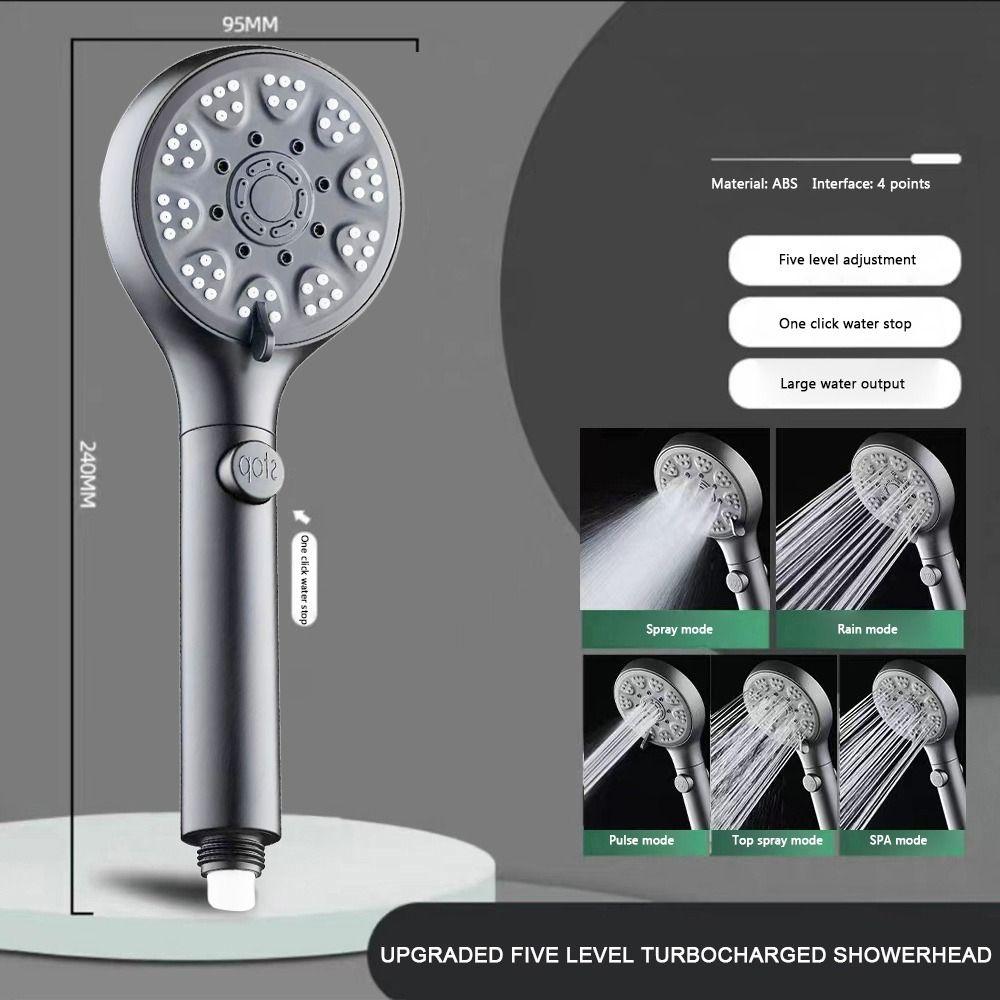 

Регулируемая душевая головка высокого давления, 5 режимов, водосберегающий разбрызгиватель, ручной многофункциональный душевой распылитель, аксессуары для ванной комнаты серый