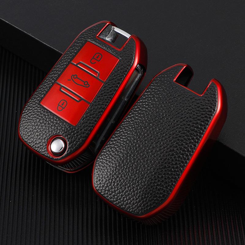 Leather Pattern Dongfeng Peugeot Key Case for 308, 301, 408, 308s, 3008, 2008, and 508 Models