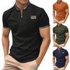 Men's T-shirt With Stand Up Collar And American Flag Sticker Large Size Half Zip Collar And Short Sleeves