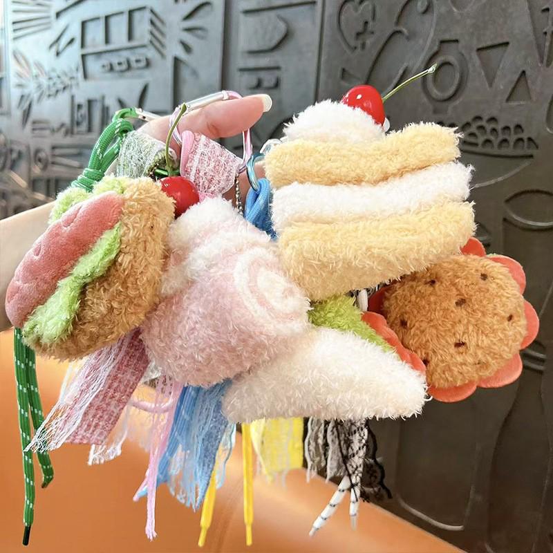 Cute Plush Burger Cake Keychain - Exquisite Bag Pendant & Small Gift