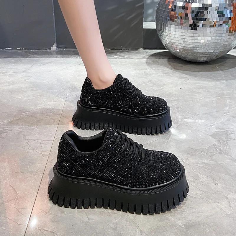 Synthetic Microfiber Leather Women Platform Shoes  Chunky Sneakers Bling Vulcanize Casual Shoes Luxury White Walking Shoes