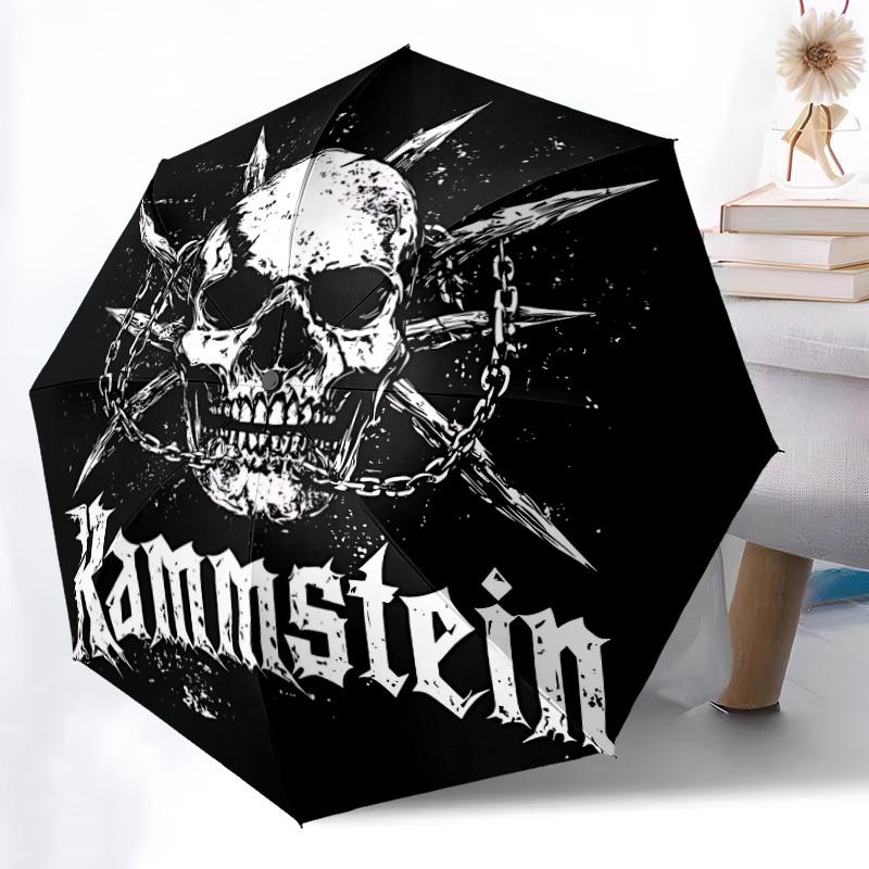1PC Rammstein Metal Skull Automatic Open/Close Folding Umbrella, Windproof 8 Ribs Construction, Lightweight Travel Umbrella 0902097