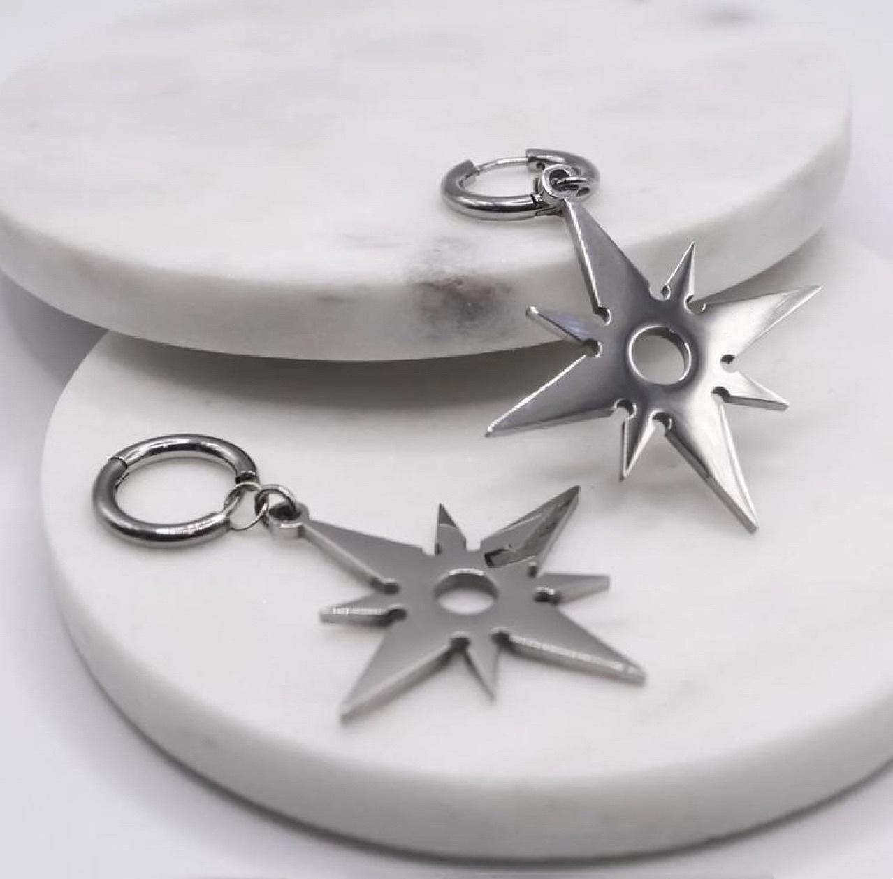 

Punk Rock Silver Color Stainless Steel Starlight Flame Pendant Dangle Earrings for Women Men Personality Jewelry Accessory Gifts