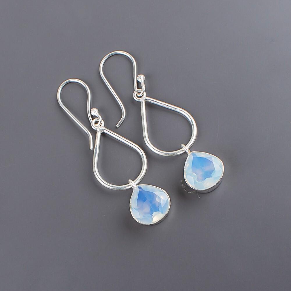 Natural Milky Opal Gemstone 925 Sterling Silver Jewelry Handmade Earrings 1.90" EE-19-15