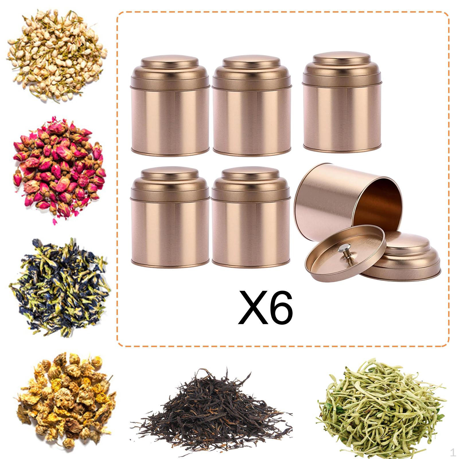 

6 Metal Tea Canisters, 240ml Kitchen Round Coffee Tins, Stylish And Sturdy Organizers Rose Gold_Canisters