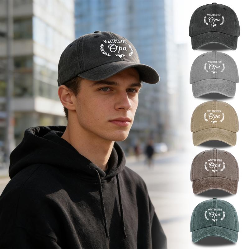 WORLDS BEST Grandpa Laurel Leaf Heart Print Washed Baseball Cap Warm Retro Fashion Trend Perfect Grandpa Gift for Daily Commu