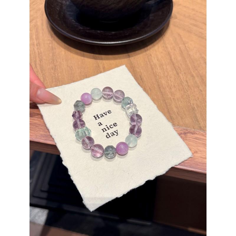 Handmade Natural Amethyst Green Fluorite Kunzite Clear Quartz Cube Bead Bracelet Women Lightweight Luxury Style
