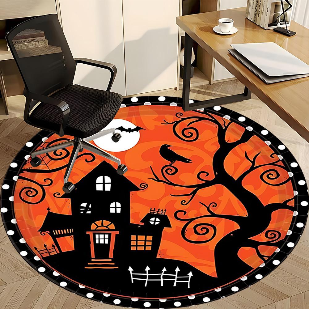 1pc Halloween Haunted House Office Round Area Rug, Under Office Chairs Bedroom Living Room Home Decor, Room Deco