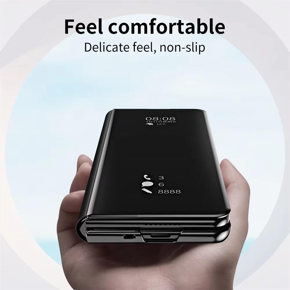 Luxury Side Window Smart Dormancy Case for Samsung Galaxy Z Fold 7 6 5 4 3 Plating Mirror PU Leather Stand Cover for Z Fold 7