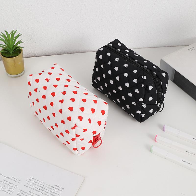 Heart Shape Travel Cosmetic Bag With Cotton Material For Women And Girls