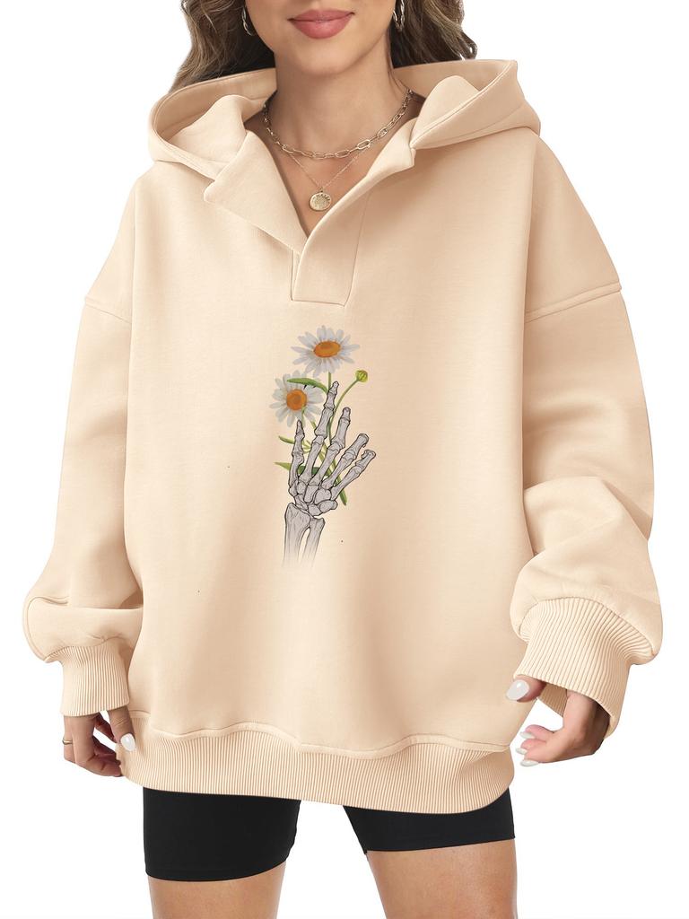 2025 new European and American Halloween women's hooded sweater front and rear pattern winter fleece loose casual