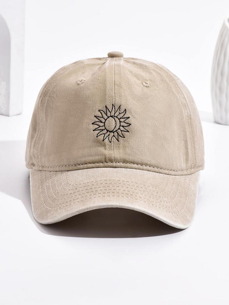 Unisex Sun Moon Embroidered Vintage Washed Adjustable Baseball Cap Casual Dad Hat For Outdoor Travel Daily Wear