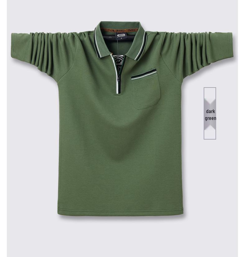 Pánské bavlněné polo s dlouhým rukávem na zip ve větších velikostech s klasickým límečkem pro podzim a zimu