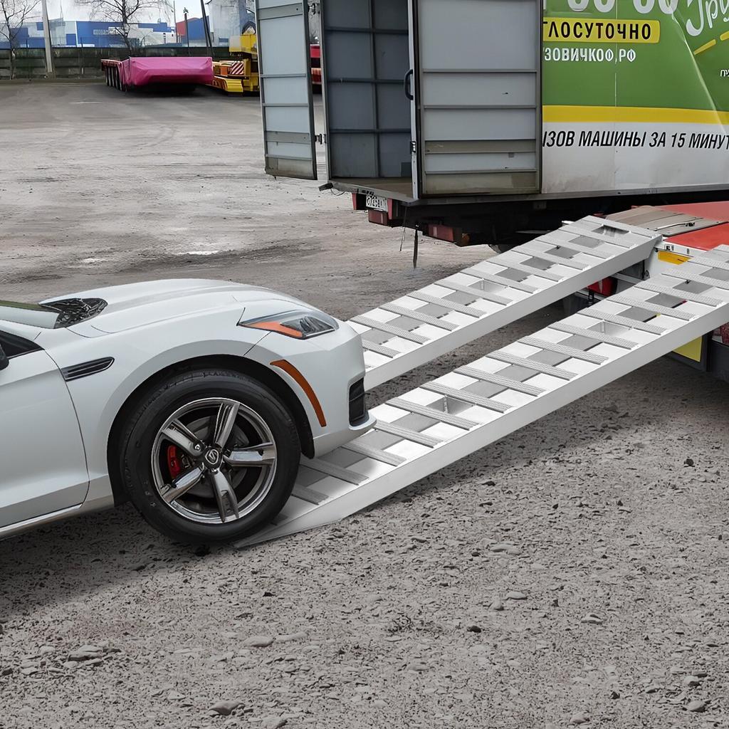Loading Ramps, 2 Pcs 2745 X 380 Mm, Durable Aluminum and Heavy-Duty Trailer Ramp Set with Anti-Slip Plates, 4535.9 Kg Combined Capacity, for Carts,