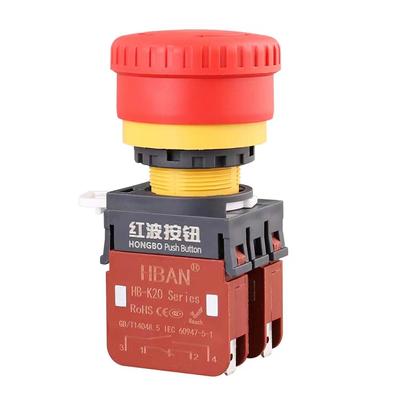 HB-K20 Su Geçirmez IP65 22mm 20A Acil Durdurma Mantar Kafa Basmalı Düğme Anahtarı 2NO 2NC