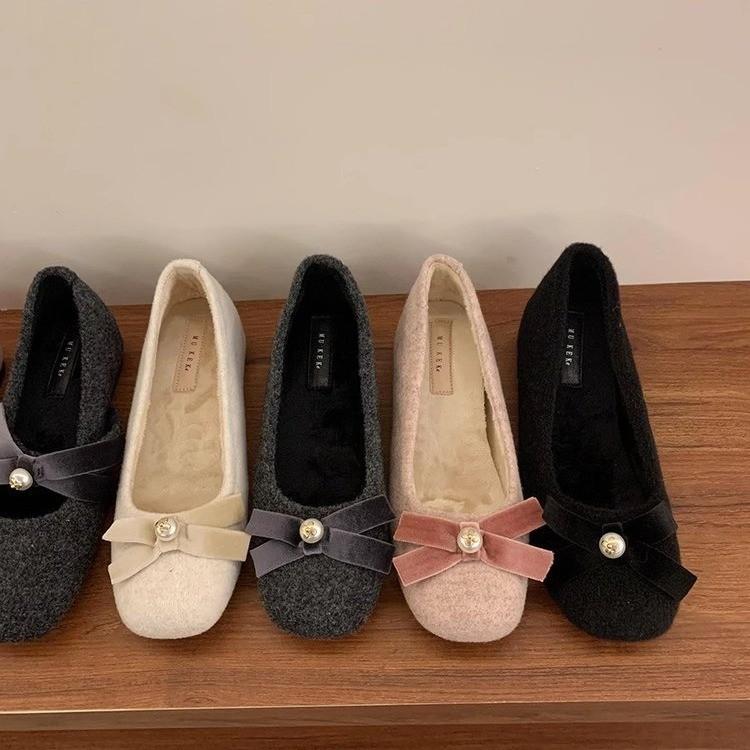 Gentle little fragrant Mary Jane shoes winter 2025 French gentle fairy inner heightening bow velvet single shoes