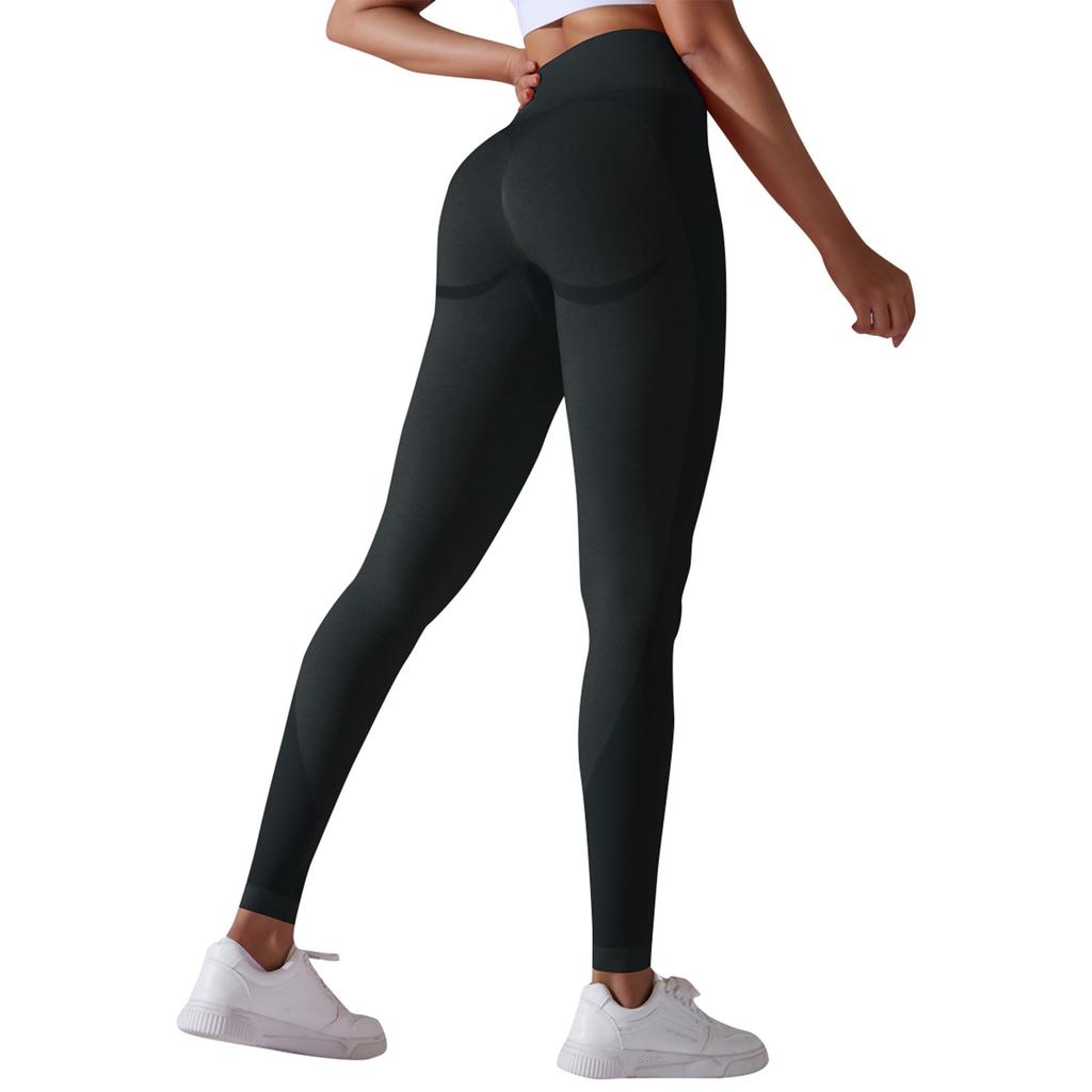 Pantaloni de damă fără cusături, tricotati, cu efect piersică la șolduri, cu talie înaltă, strâmți, pentru yoga, sport de agrement, alergare, fitness, foarte elastici, lungime nouă puncte