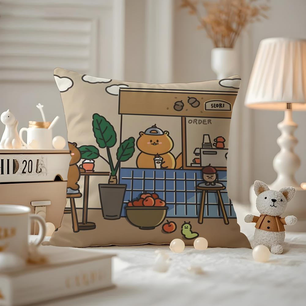 Cushion Cover Anti-dustmite Pillowcase Invisible Zipper Silky Short Plush Sofa Cushion Cover Cute Bear