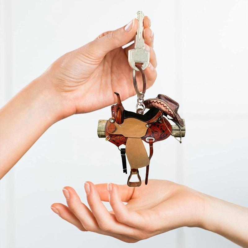 Colorful Saddles Pendant Keychain Acrylic Key Rings Accessory Handmade Keyring Bag Decoration Unique Gifts for Women
