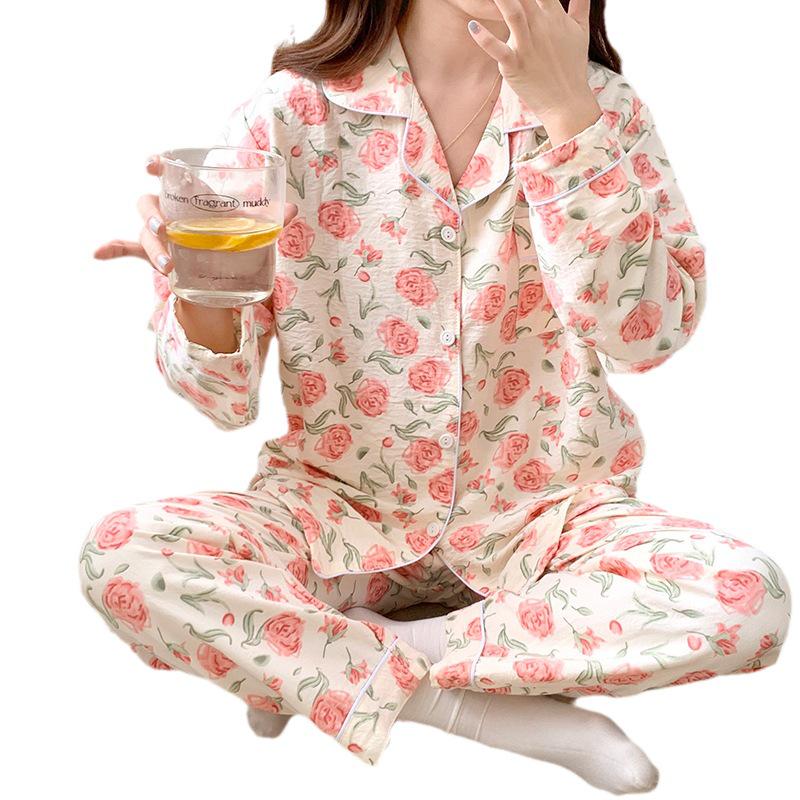 Pijamale de bumbac pentru fete - Cardigan dulce de primăvară/toamnă și pantaloni cu mânecă lungă, purtabile în exterior