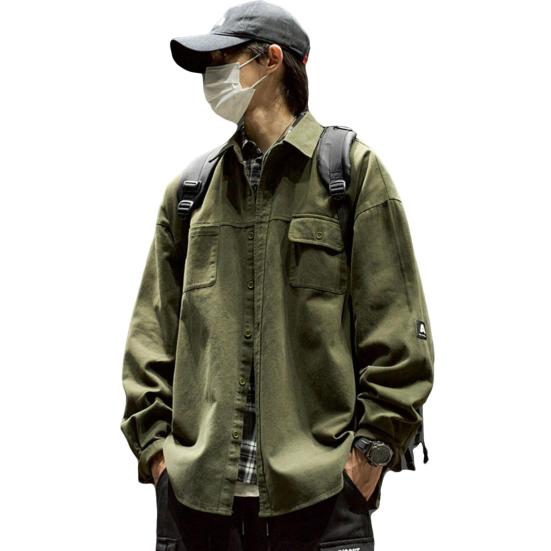 

Мужская куртка с лацканами, длинными рукавами, карманами-клапанами, однотонное пальто свободного кроя на пуговицах XXL зелёный