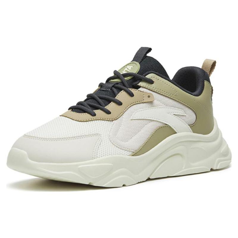 Anta Textile, Synthetic Leather Comfortable Cushioning Breathable Low Top Sports Casual Shoes Men's White Green Sneakers