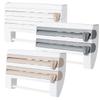 Space Saving 3 In 1 Film Organizer with Cutter for Aluminum Foil Plastic Wrap and Paper Towel Holder with Smooth Roll Dispensing