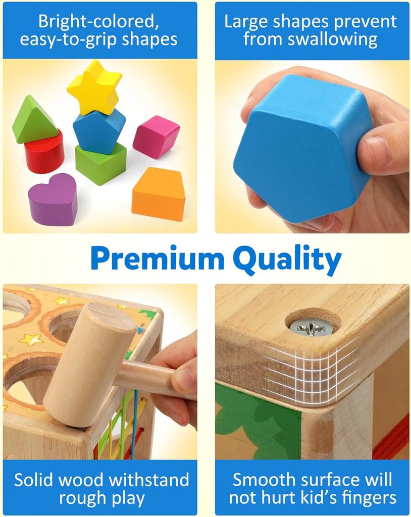 Coogam Wooden Montessori Children's Toy, Shapes Classification Cube Weight Blow Mole Fine Motorised Game for 1 2 3 18 Months Babies  Baby Gift