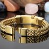 Gold Color Stainless Steel Cross Bracelets for Men Cool Men's Bracelet with Magnet Clasp Christian Male Jewelry Engraveable